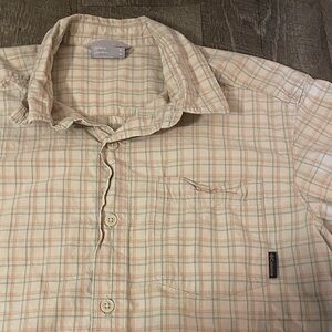 Columbia Men's Beige and Orange Plaid Button-Down‎ Shirt